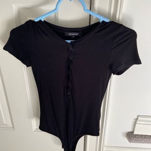 Olivaceous black button up body suit
